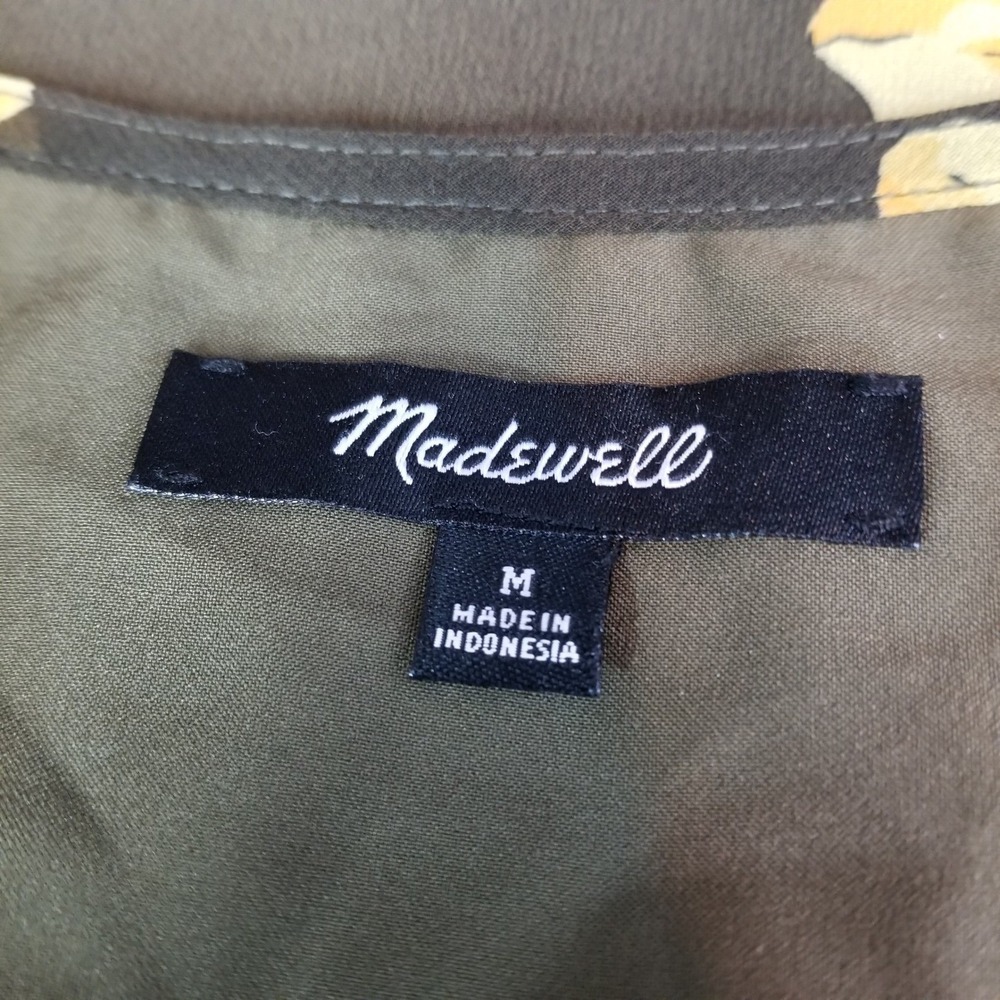 Madewell Wrap Blouse Women M Olive Green Yellow‎ Floral Chiffon Top 3/4 Sleeve - Picture 7 of 9